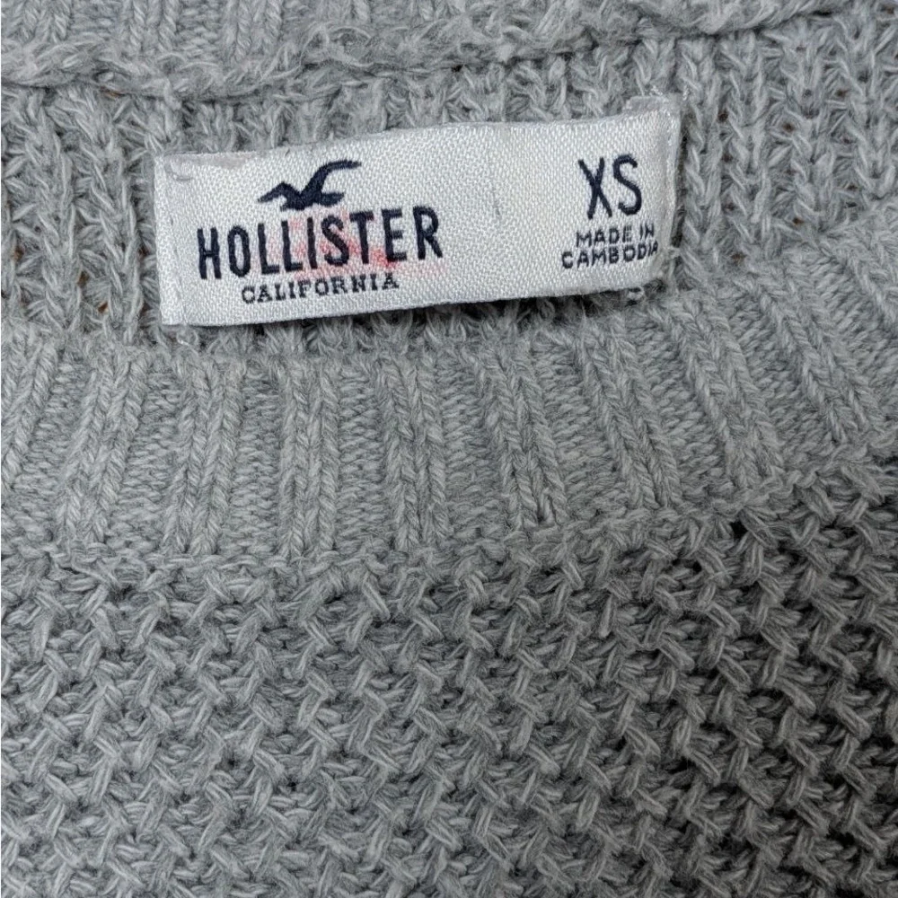 Hollister Grey Boxy Knit Cropped Sweater XS Textured Crewneck - Picture 4 of 10